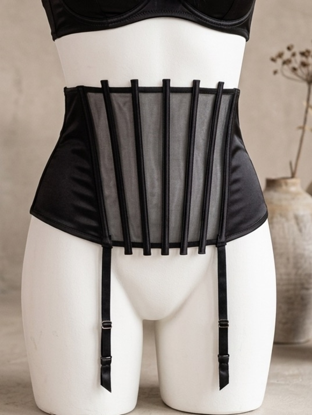 🖤La Perla Silk Black Silk  High-Waist Garter Corset Set